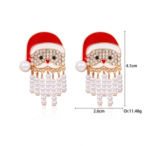 Detail of Santa Claus earrings with enamel face and five rows of pearl tassel fringe
