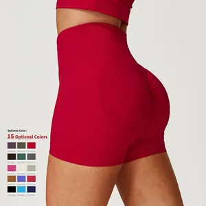 Hoch taillierte, nahtlose Push-Up Yoga-Shorts in Rot mit 15 Farboptionen