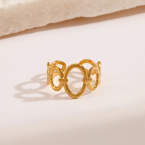Stainless Steel Oval Chain Link Ring 18K Gold Plated Open Adjustable Interlocking Hollow Geometric Minimalist Jewelry