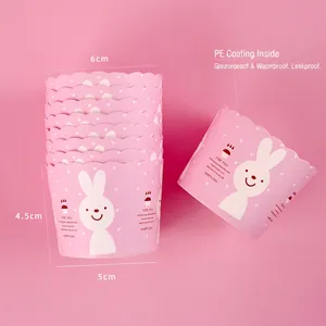 Pink cartoon rabbit muffin paper cups for baking with greaseproof lining 6x4.5x5cm size