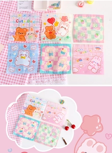 Detail of assorted cute cartoon bear and rabbit resealable plastic gift bags for snacks