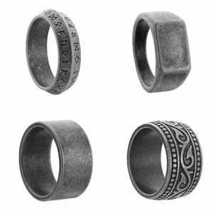Bagues vikings runes en argent vintage, quatre styles divers en acier pour hommes