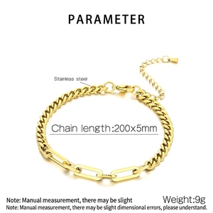 Stainless Steel Spliced Chain Bracelet Paperclip And Curb Chain Link Minimalist Jewelry For Men And Women Adjustable