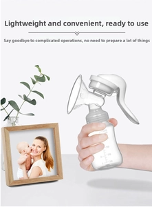 Manual breast pump detail with 150ml scale markings and ergonomic silicone breast shield