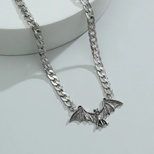 Retro bat pendant necklace for men with silver Cuban chain in vintage gothic style