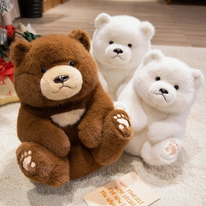 Plush teddy bear set with soft fur and embroidered paw prints in cozy indoor setting