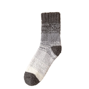 Men's thick coral fleece sleeping socks with grey and white gradient fuzzy texture