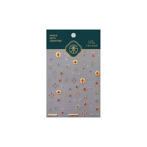 Bohemian gold embossed nail stickers with sun moon motifs and ruby gems M-775