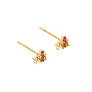 Minimalist gold stud earrings with colorful zircon gemstones in a delicate prong setting