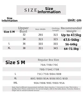 Size chart for high-impact sports bra showing measurements from S to XXL in centimeters