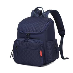 Waterproof navy blue quilted diaper bag backpack with large storage and multiple pockets