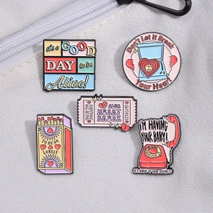 Creative Pink Cartoon Enamel Pins Retro Phone Matchbox Ticket Design Alloy Brooches Aesthetic Slogan Badge Jewelry For Women