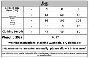 Detailed size chart in cm for short sleeve knit cardigan with washing instructions