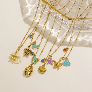 Summer ocean series 14K gold stainless steel necklaces with starfish shell pendants