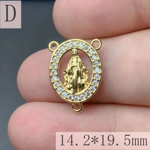 Macro view of gold Saint Benedict pendant with clear zircon inlay and 14.2*19.5mm size