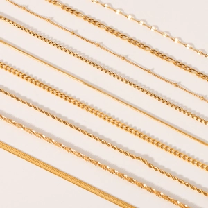 Collection of various 18K gold plated stainless steel chains in different styles
