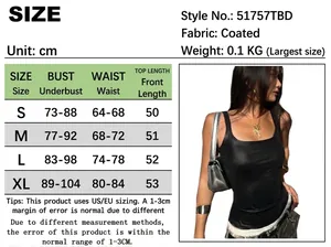 Tabla de tallas S-XL de la camiseta de tirantes con cuello en U y acabado satinado