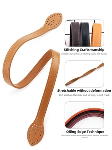 Detail of stitched faux leather bag handle showing fine stitching and durable oil-edge finish