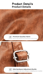 Detail shot of brown leather texture and silver metal adjustment buckle on the shoulder bag