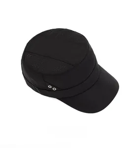 Top view of black quick-dry cadet hat featuring breathable mesh panels and metal eyelets