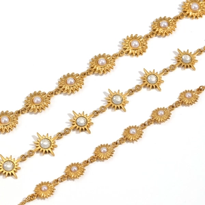 Luxurious 18k gold plated stainless steel sunflower bracelet with pearls and crystals