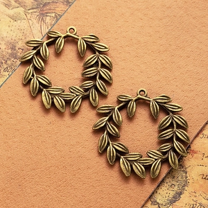 Pair of vintage bronze olive branch leaf pendants for DIY necklace jewelry making