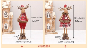 Detail of Christmas telescopic reindeer dolls with red plaid fabric and extendable legs