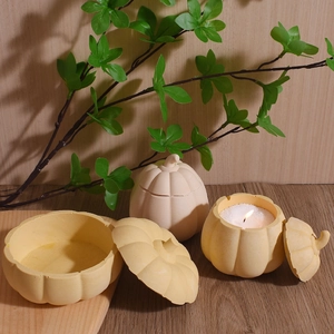 Halloween pumpkin silicone mold for resin storage boxes and DIY candle jars in sand beige