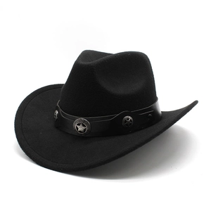 Chapeau De Cowboy Western Feutre Laine Bord Large Avec Bande Cuir Conchos Étoile Métal Rétro Voyage Fedora Hommes Femmes