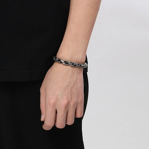 Vintage silver plated stainless steel braided chain bracelet for men in retro punk style