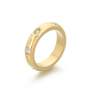 Elegant 18K gold plated stainless steel ring with bezel set round sparkling crystals