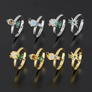 Adjustable Open Ring Copper Zirconia Colorful Gemstone Cartoon Animal Star Trendy Fashion Jewelry For Women