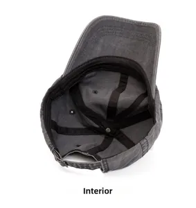Detailed view of the internal structure and black sweatband of the washed cotton baseball cap