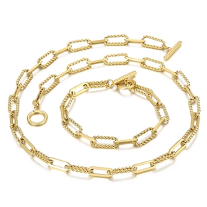 Hip Hop Stainless Steel Jewelry Set For Women Geometric Twisted Chain Necklace With OT Buckle Fashion Bracelet Jewelry Gift