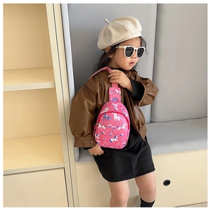 Fashionable pink girls' crossbody bag with colorful unicorn prints and pink shoulder strap