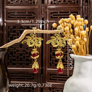 Detail view of New Chinese style long tassel pearl earrings with size and weight specs