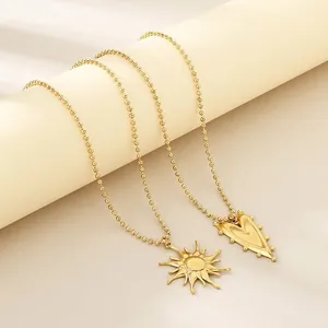 Stainless Steel Pendant Necklace Heart Sun Shape Ball Chain Chic Jewelry For Women Gold Plated
