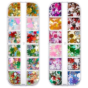 Holographic Christmas glitter sequins in multi-shape snowflake and star patterns