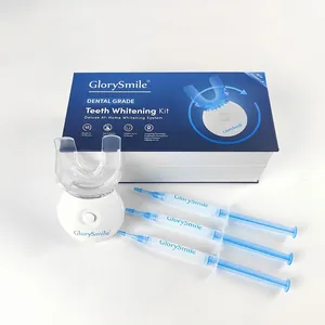 GlorySmile Teeth Whitening Kit with LED light tray, three gel syringes and premium storage box