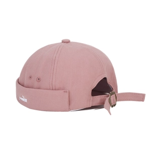 Pink canvas Miki Hat with fish embroidery and adjustable metal strap for casual wear
