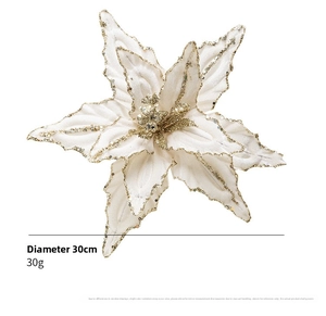 30cm white velvet artificial Christmas poinsettia with glittered edges and center detail