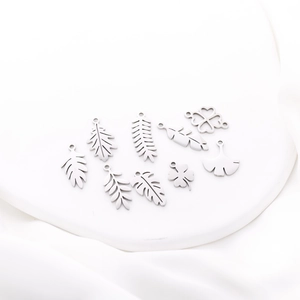 Detailed silver stainless steel leaf and clover pendants for DIY jewelry making