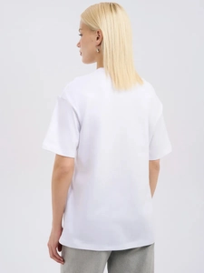 Oversize λευκό γυναικείο T-shirt με τύπωμα κουτάβι, κομψή χαλαρή καλοκαιρινή μπλούζα