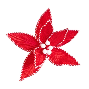 Red and white knitted flower ornaments for Christmas tree decoration, set of handmade petals