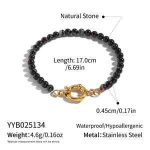 Detail showing 4.5mm natural stone beads and gold stainless steel lobster clasp