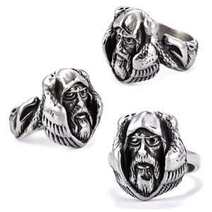 Vintage Viking Odin Elder Ring Stainless Steel Nordic Mythology Retro Embossed Old Man Beard Band Men Jewelry