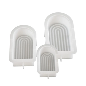 Juego de tres moldes de silicona con arco rayado para velas y manualidades de resina DIY