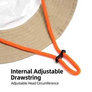 Quick-dry hiking bucket hat in light khaki with adjustable drawcord and mesh lining