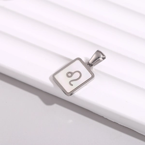 Square Leo zodiac necklace with silver stainless steel frame and white shell inlay