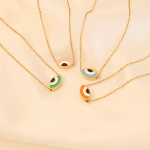 Evil Eye Pendant Necklace Stainless Steel Enamel Colorful Jewelry For Women Trendy Personality Gold Plated